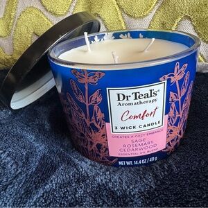 NEW Dr. Teal's Aromatherapy Comfort 3 Wick Candle Sage Rosemary Cedarwood 14.4oz